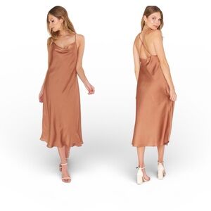 Show Me Your Mumu Verona Cowl Neck Dress XXS Copper Lux Satin NWT Midi  Dress